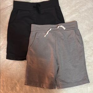 Black and Gray Knee-Length Shorts Set with Drawstring Waist